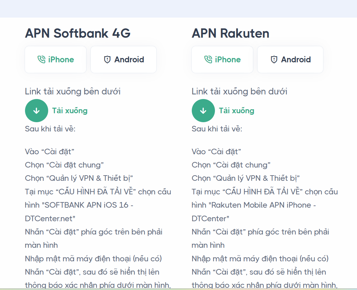 Cấu hình apn