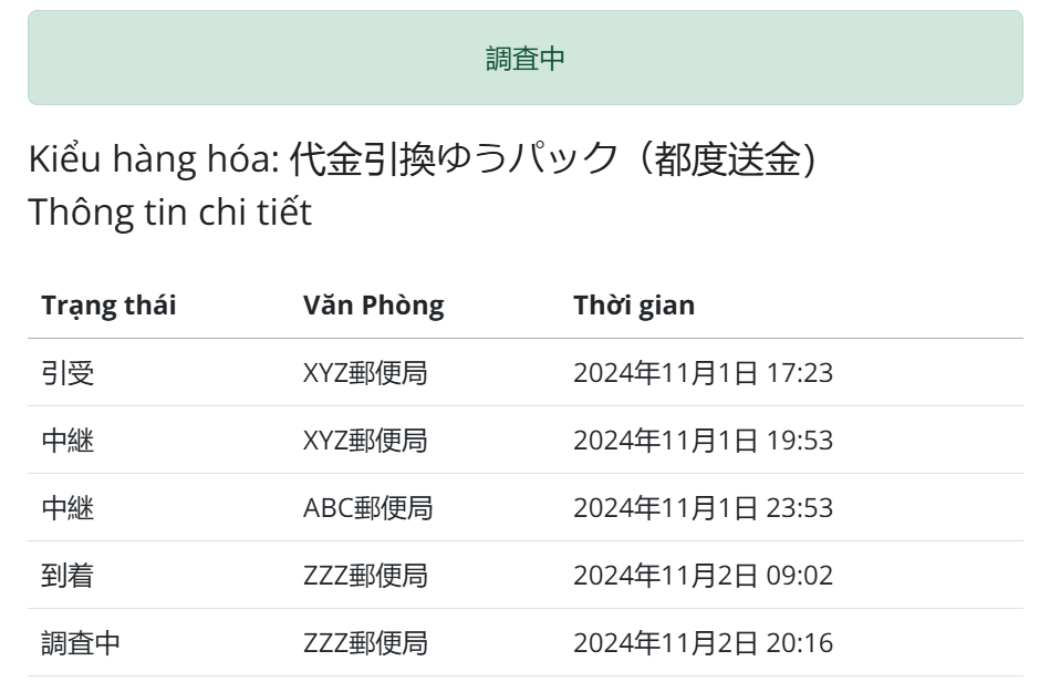 tracking JP goods status